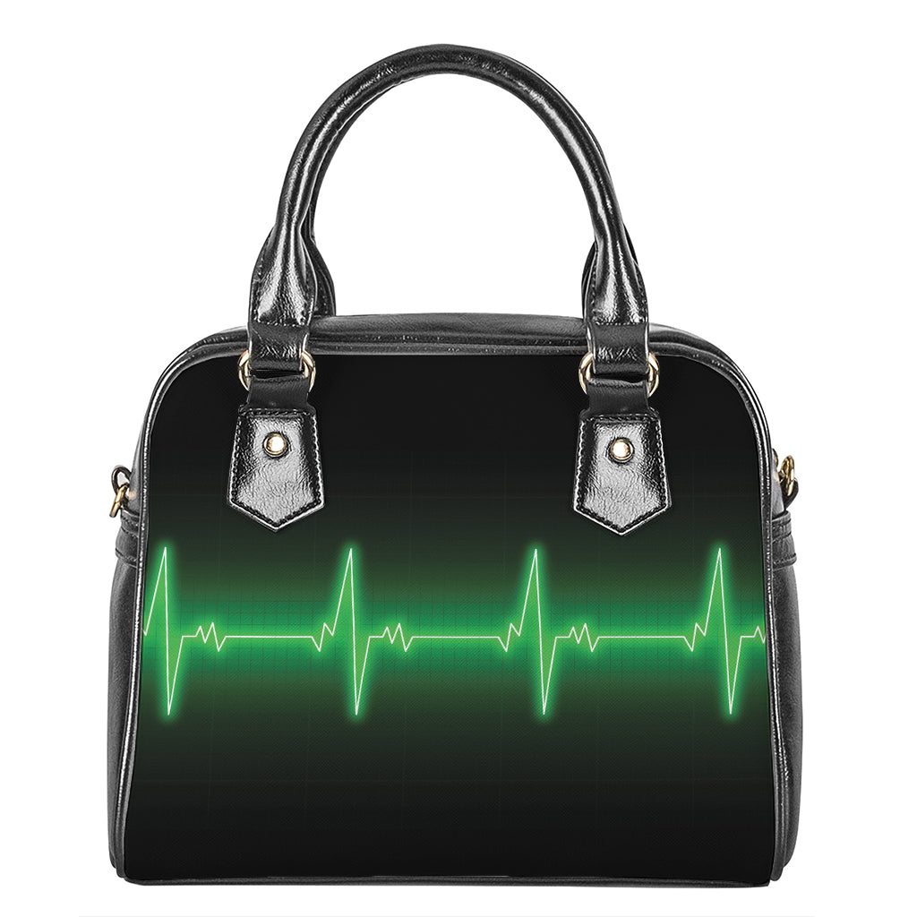 Green Heartbeat Print Shoulder Handbag