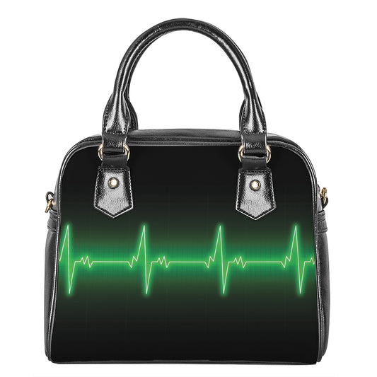 Green Heartbeat Print Shoulder Handbag