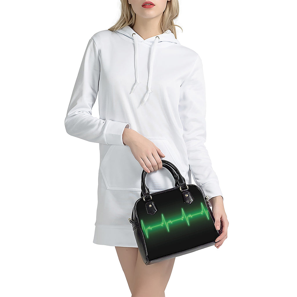 Green Heartbeat Print Shoulder Handbag