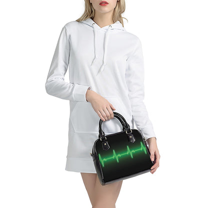 Green Heartbeat Print Shoulder Handbag