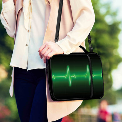 Green Heartbeat Print Shoulder Strap Bible Bag