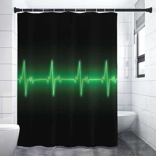 Green Heartbeat Print Shower Curtain