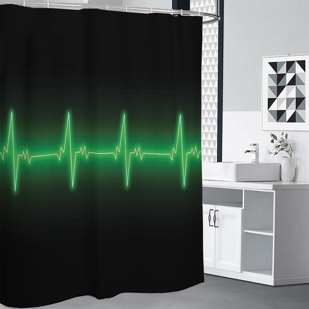 Green Heartbeat Print Shower Curtain