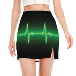 Green Heartbeat Print Side Slit Mini Skirt