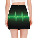 Green Heartbeat Print Side Slit Mini Skirt