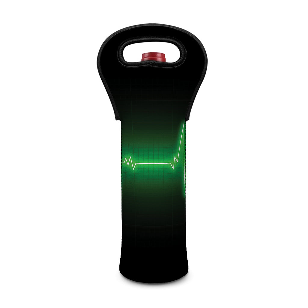 Green Heartbeat Print Single Neoprene Wine Tote