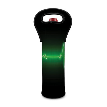 Green Heartbeat Print Single Neoprene Wine Tote