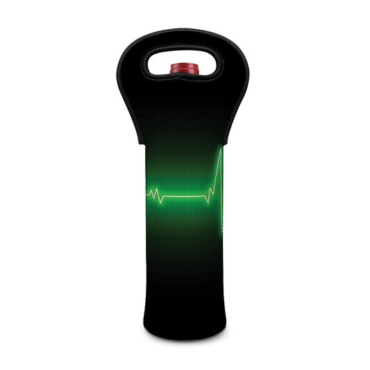 Green Heartbeat Print Single Neoprene Wine Tote