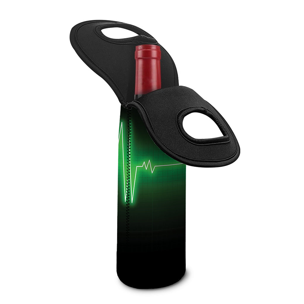 Green Heartbeat Print Single Neoprene Wine Tote