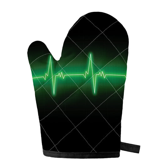 Green Heartbeat Print Single Oven Mitt