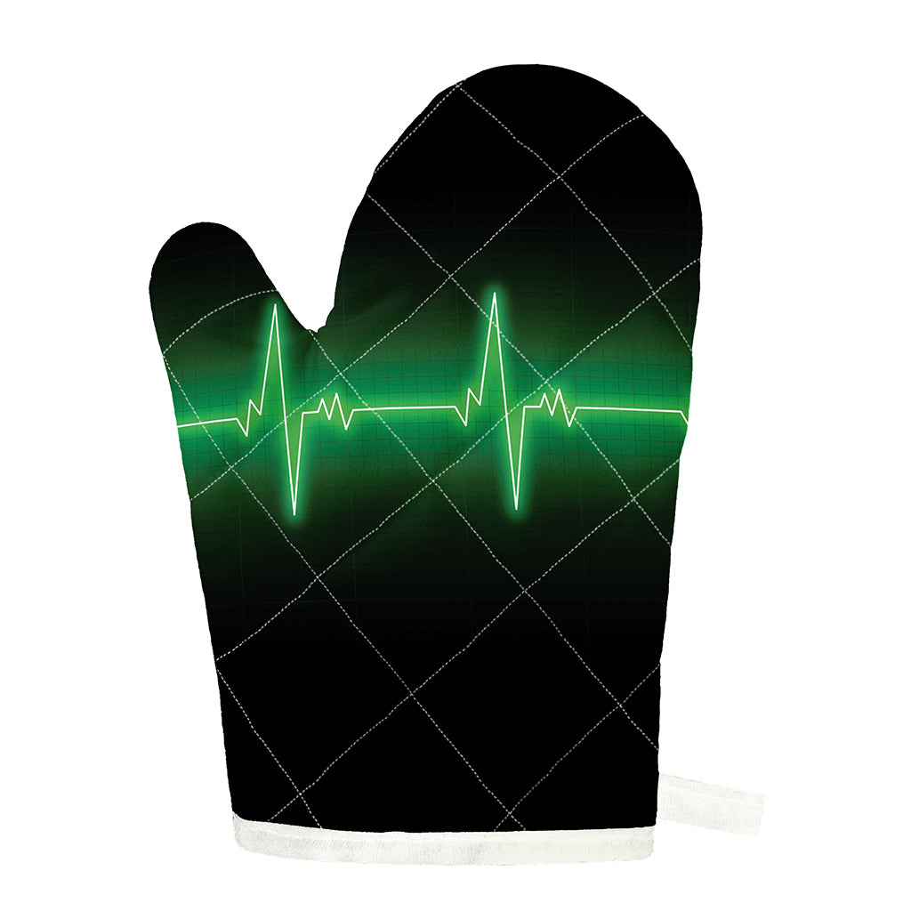 Green Heartbeat Print Single Oven Mitt