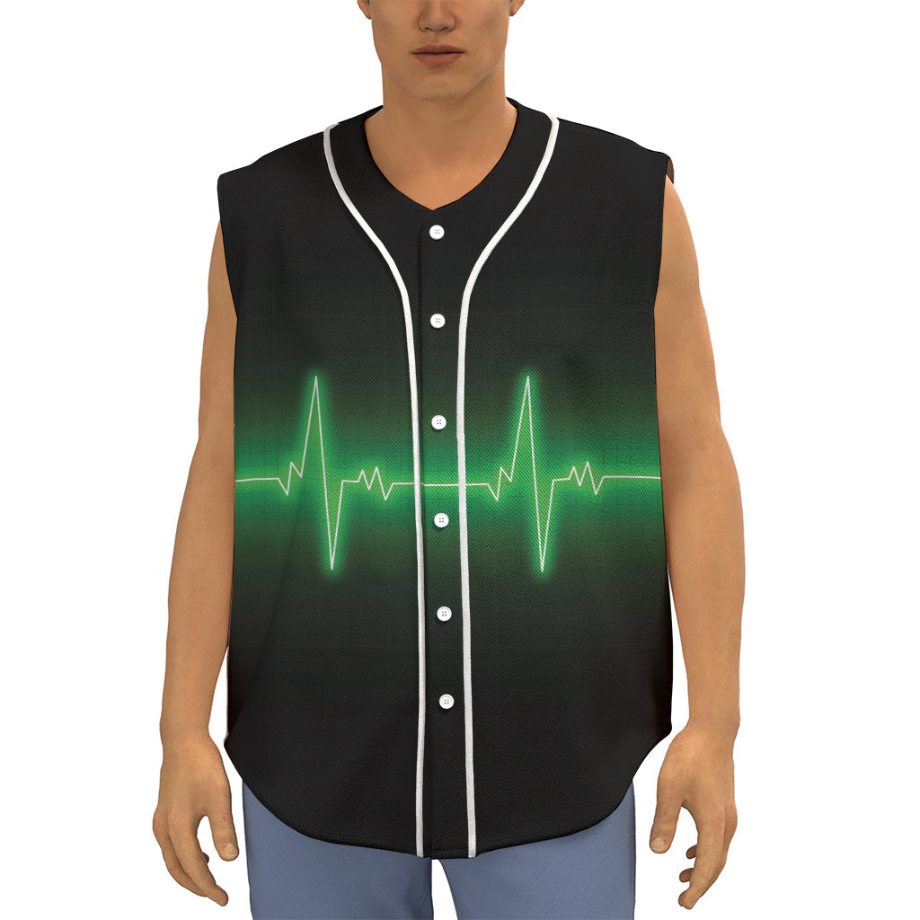 Green Heartbeat Print Sleeveless Baseball Jersey