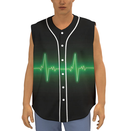 Green Heartbeat Print Sleeveless Baseball Jersey