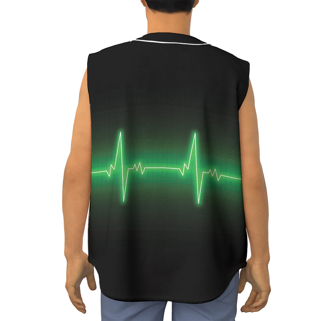 Green Heartbeat Print Sleeveless Baseball Jersey