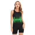 Green Heartbeat Print Sleeveless One Piece Swimsuit