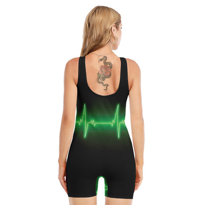 Green Heartbeat Print Sleeveless One Piece Swimsuit