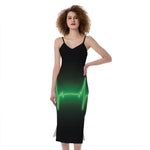 Green Heartbeat Print Slim Fit Midi Cami Dress