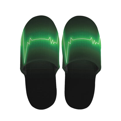 Green Heartbeat Print Slippers