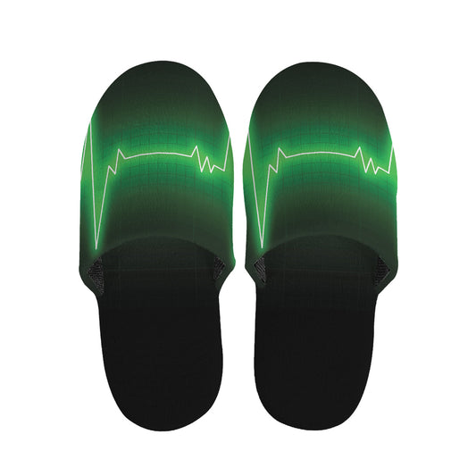 Green Heartbeat Print Slippers