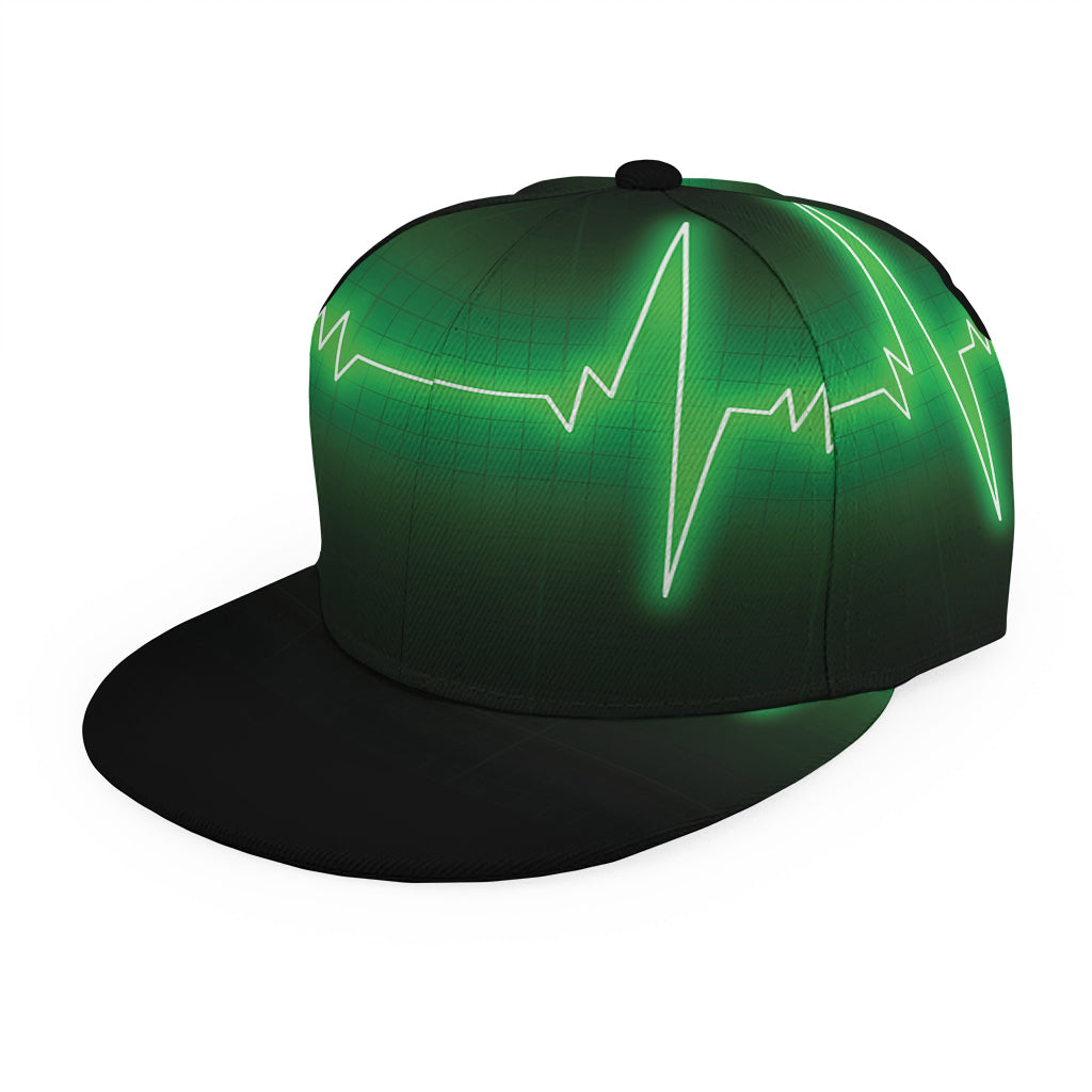 Green Heartbeat Print Snapback Cap