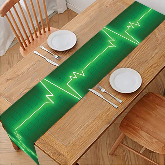 Green Heartbeat Print Table Runner