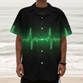Green Heartbeat Print Textured Short Sleeve Shirt