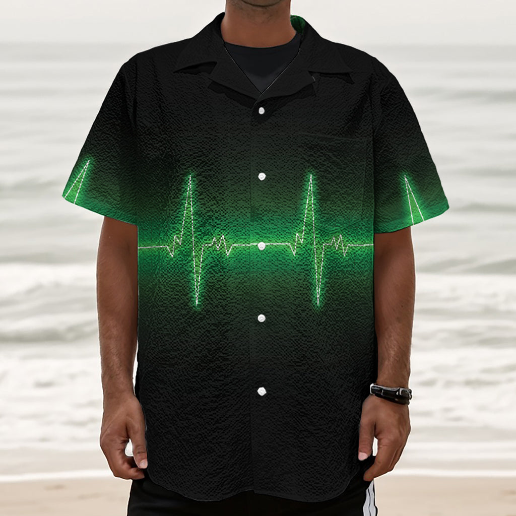Green Heartbeat Print Textured Short Sleeve Shirt