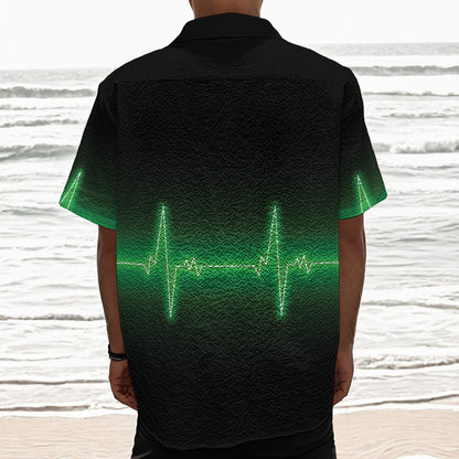 Green Heartbeat Print Textured Short Sleeve Shirt