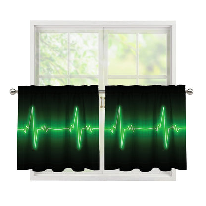 Green Heartbeat Print Tier Curtains