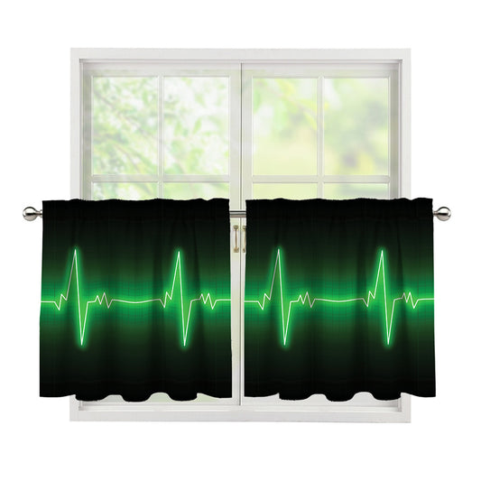 Green Heartbeat Print Tier Curtains