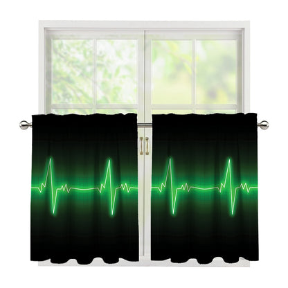Green Heartbeat Print Tier Curtains