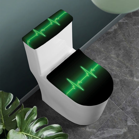 Green Heartbeat Print Toilet Lid And Tank Cover Set