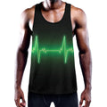 Green Heartbeat Print Men's Workout Tank Top