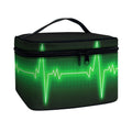 Green Heartbeat Print Travel Makeup Bag
