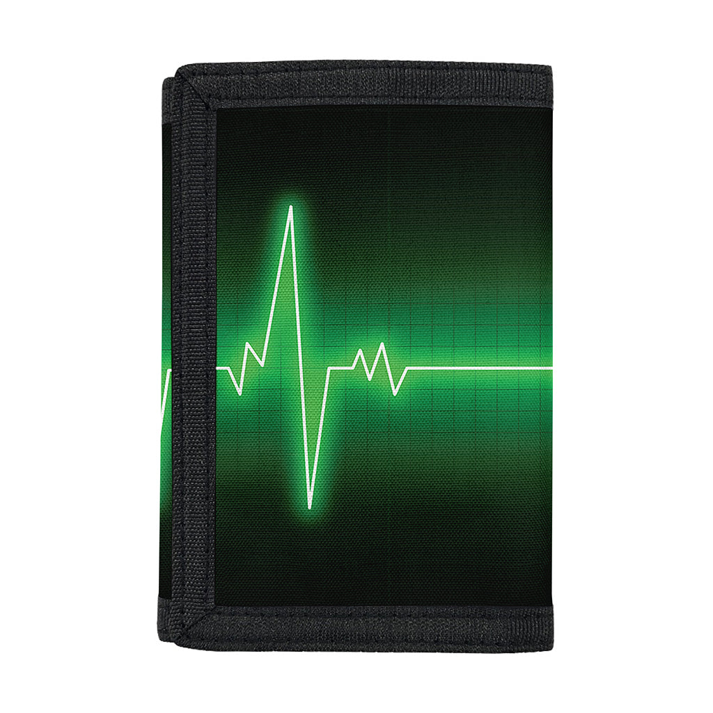 Green Heartbeat Print Trifold Wallet