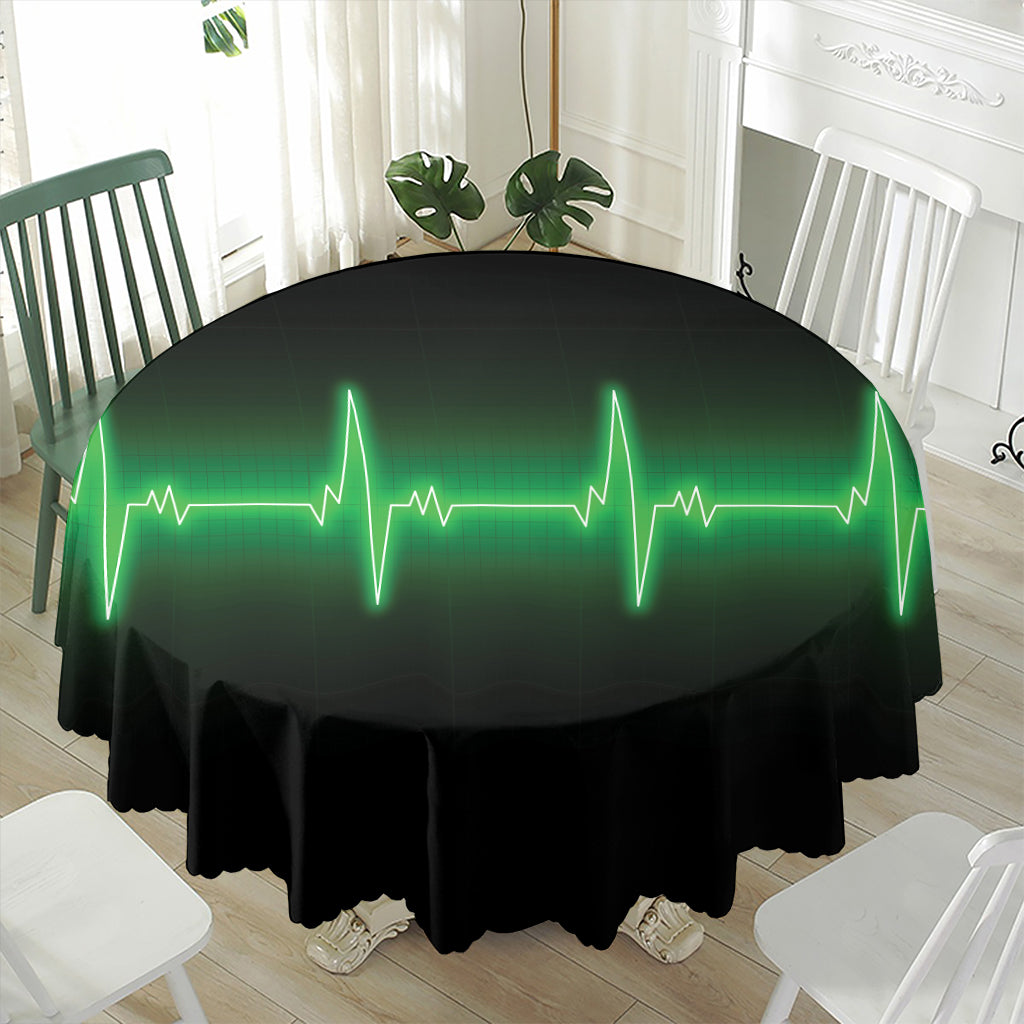 Green Heartbeat Print Waterproof Round Tablecloth