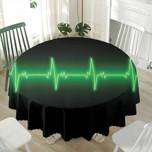 Green Heartbeat Print Waterproof Round Tablecloth