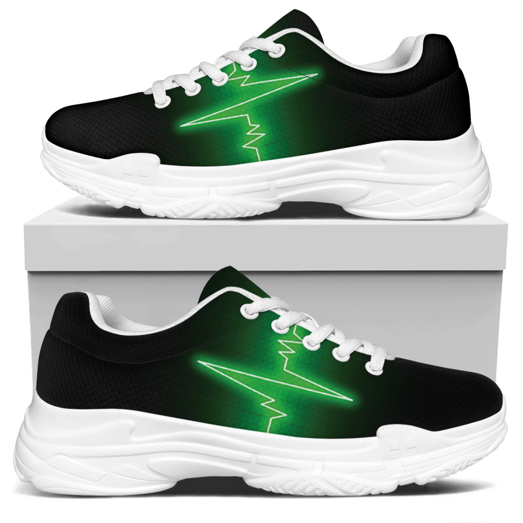Green Heartbeat Print White Chunky Shoes