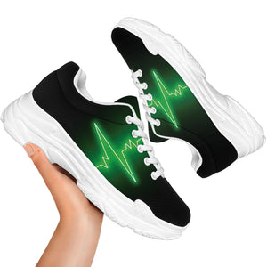 Green Heartbeat Print White Chunky Shoes