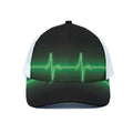 Green Heartbeat Print White Mesh Trucker Hat