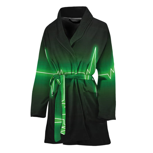 Green Heartbeat Print Women's Bathrobe