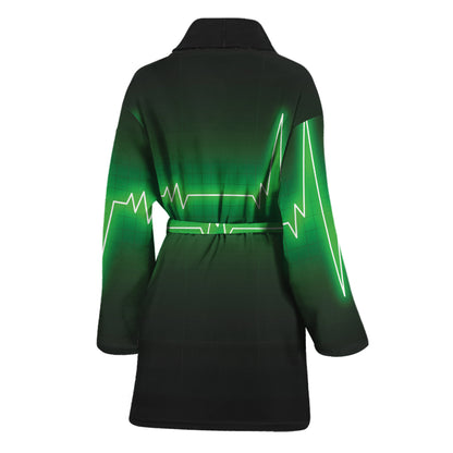 Green Heartbeat Print Women's Bathrobe