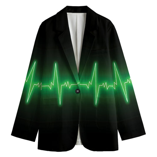 Green Heartbeat Print Women's Blazer