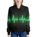 Green Heartbeat Print Women's Bomber Jacket