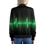 Green Heartbeat Print Women's Bomber Jacket