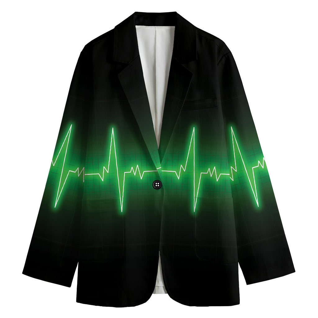 Green Heartbeat Print Women's Cotton Blazer