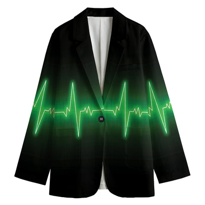 Green Heartbeat Print Women's Cotton Blazer