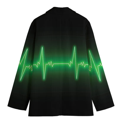 Green Heartbeat Print Women's Cotton Blazer