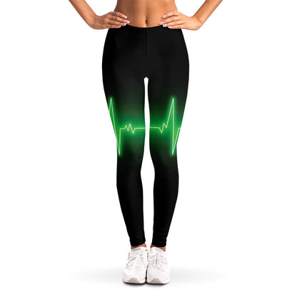 Green Heartbeat Print Women's Leggings