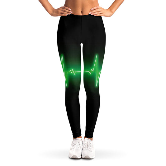 Green Heartbeat Print Women's Leggings